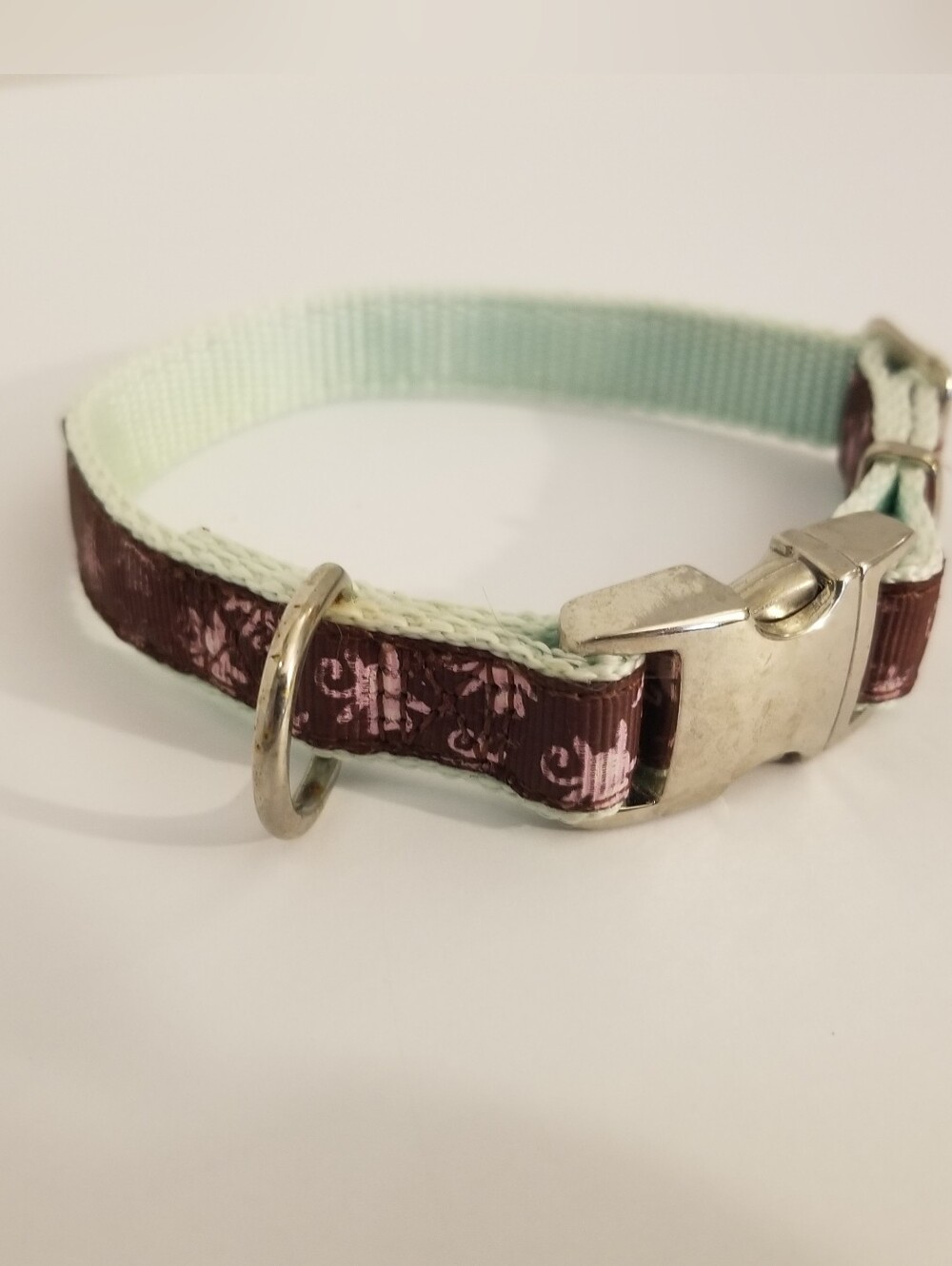 Vintage Small Dog Collar Durable Metal Latch Mint Brown Adjustable
